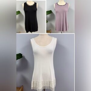 LOGO Layers Lori Goldstein Tank Top Tunic M Lot of 3 White, Black, Lavender